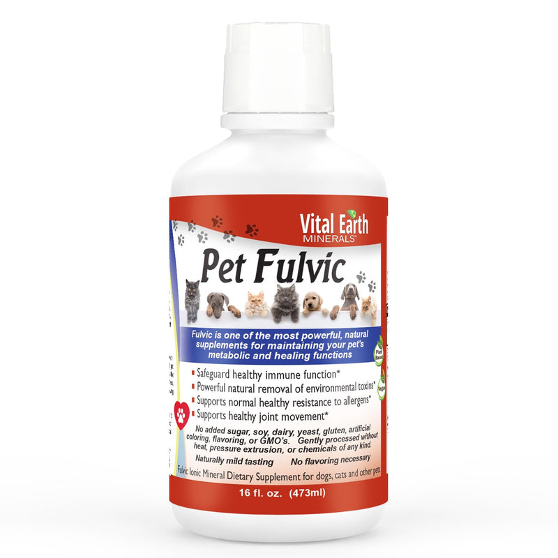 Vital Earth Minerals Pet Fulvic – 70+ Trace Minerals for Pet Health, Joint Supplement, Allergy Relief for Cats, Dogs & Farm Animals, 16 Oz 16 Fl Oz (Pack of 1)