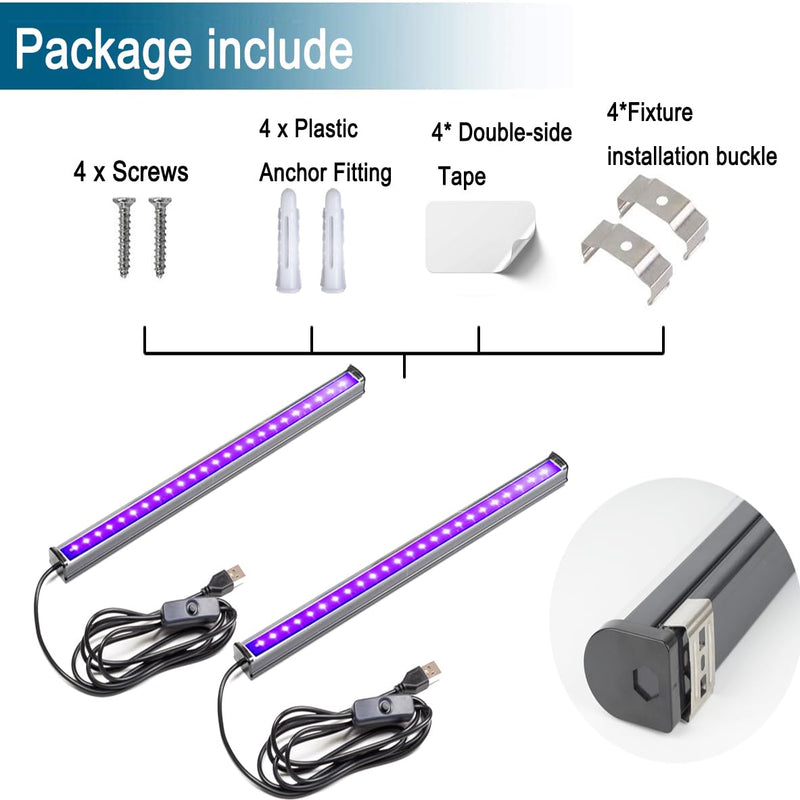 Black Light Bar, 10W 1ft Black Light for Cabinet, USB UV Black Light Fixture for Fluorescent Tapestry Poster, Body Paint, Halloween Decorations, Christmas Party, with On/Off Switch (2-Pack) Upgraded-10W-2Pack