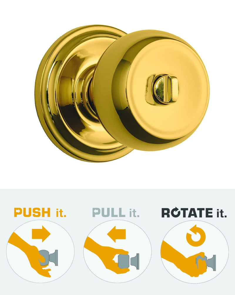 Brinks Push Pull Rotate Door Locks Stafford Privacy Bed/Bath Knob, Polished Brass, 23021-105 Privacy Knob