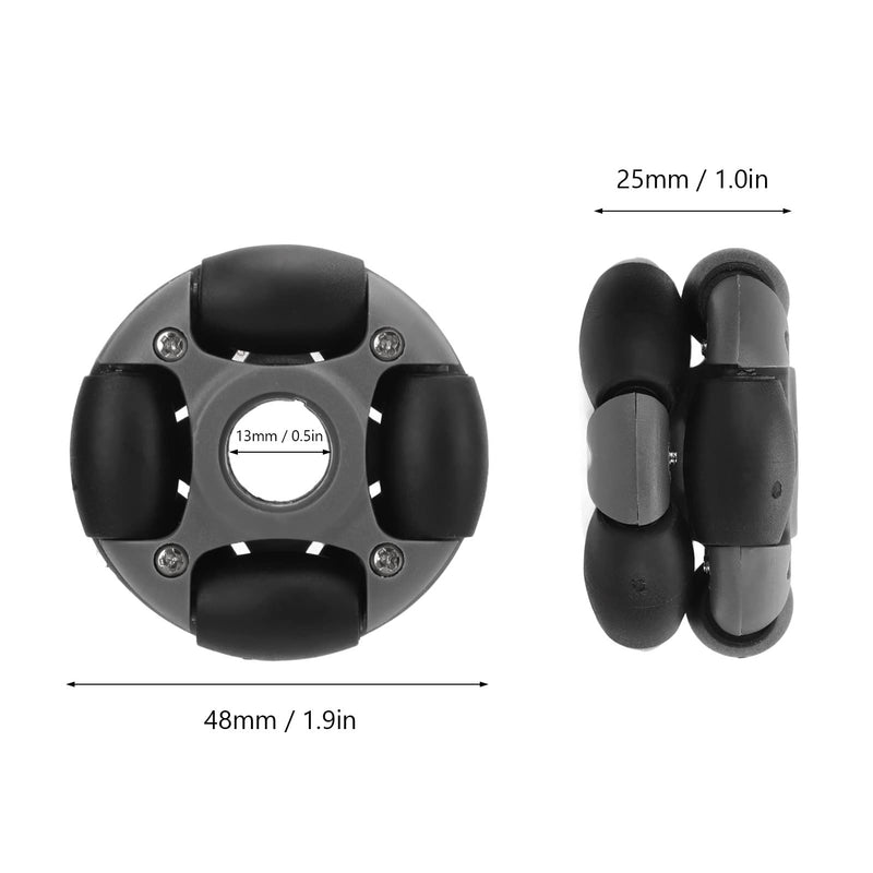 Omni Directional Wheel, Side Mobility Black Gray Load 2kg Omni Wheel 360 Rotating Nylon with Circular and Crossed Shaft Coupling for Robotic Competition