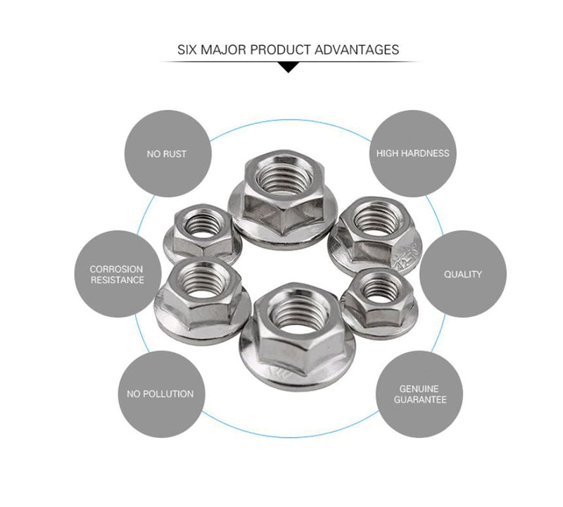 cSeao 60pcs M8 x 1.25mm Serrated Flange Nuts 304 Stainelss Steel Flange Lock Nuts M8 60pcs