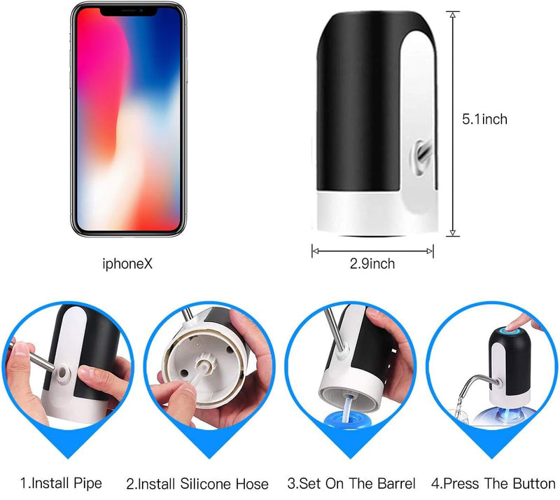 Water Bottle Pump 5 Gallon Water bottle dispenser USB Charging Automatic Drinking Water Pump Portable Electric Water Dispenser Water Bottle Switch Round-B
