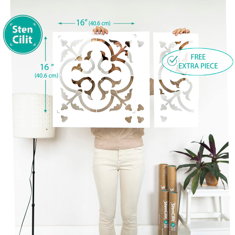 Scandinavian Tile Floor Stencil - Repositionable for 16x16 in Tile, Floor Stencils for Painting, Concrete Stencils for Patio, Large Size