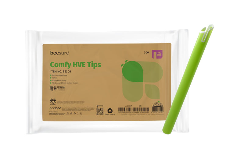 BeeSure BE306 Comfy HVE Evacuator Tips, Disposable, Vented, Green (Pack of 100)