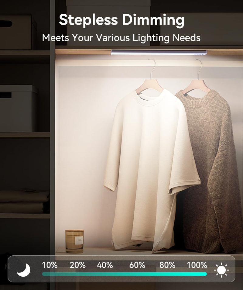 Under Cabinet Lighting, LED Motion Sensor Light Indoor, 2200mAh USB Rechargeable Closet Lights Battery Operated, Stick On Magnetic Wireless Dimmable Under Counter Lights for Kitchen, Stairs (2 Pack) White Light 8 inch