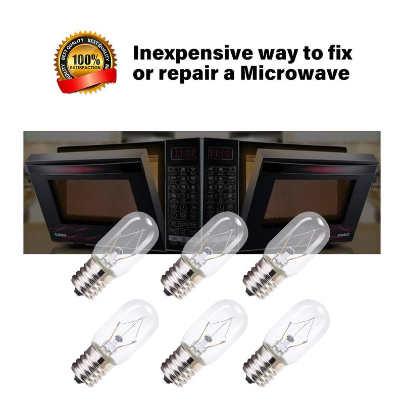 DGE 8206232A Microwave Light Bulb, T8 Microwave Exterior Light Bulb 25Watt Appliance Light Bulb Replacement Oven Part for 8206232A 1890433 8206232 AP4512653, 6Pack T8-6pack (E17 Base)