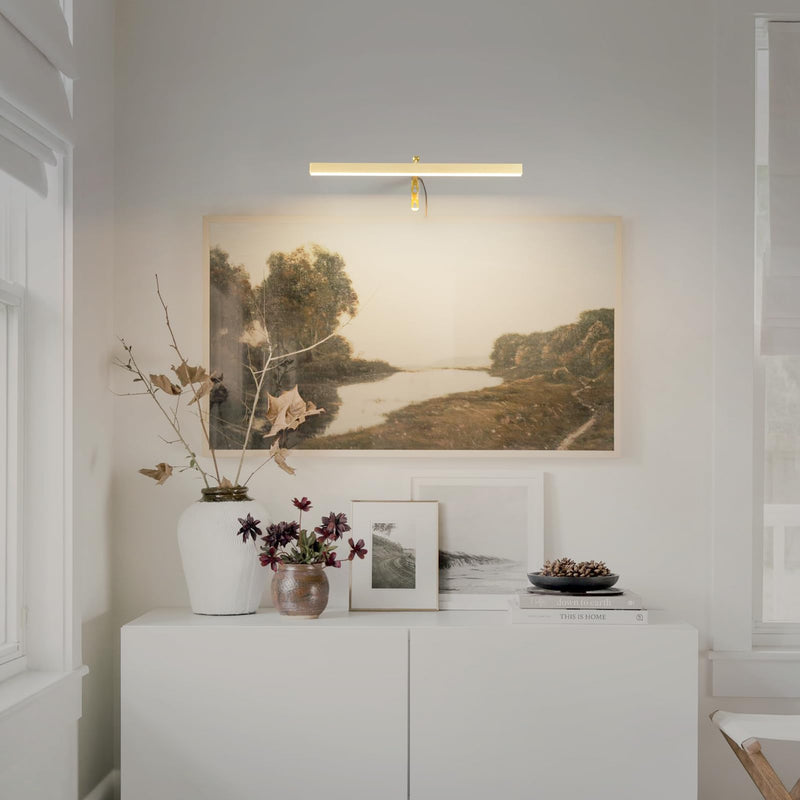 Plug in Picture Lights for Wall, 16 inch Dimmable LED Art Light with Remote, 3 Colour Temperature Gallery Painting Wall Light for Picture Display Dartboard Art Work (Gold) Gold