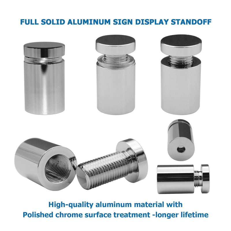 5/8” x 3/4” Inch 12PCS Aluminum Solid Sign Standoff Screws for Acrylic Advertising Screw wall Fixing standoffs mounts Glass Display Signs (Polished Chrome Color) Polished chrome 5/8" x 3/4" Inch