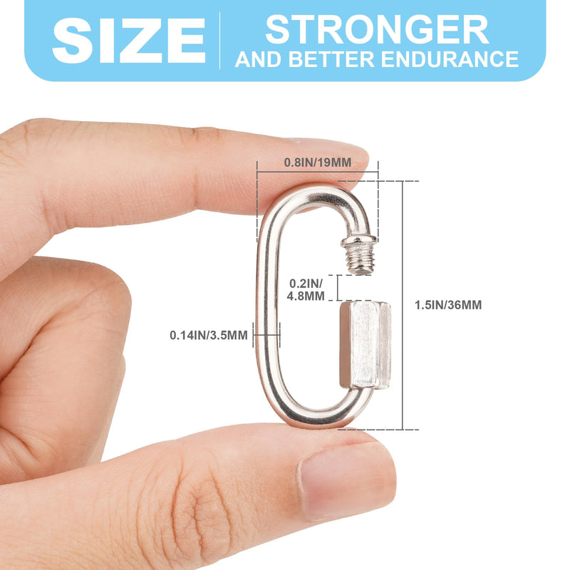 10 Pcs 1.5" 304 Stainless Steel Screw Chain Quick Links Carabiner Locking Quick Chain Repair Links Pets Keychain for Outdoor Traveling Equipment, 220 Lbs Capacity 1.5"10pcs(304)
