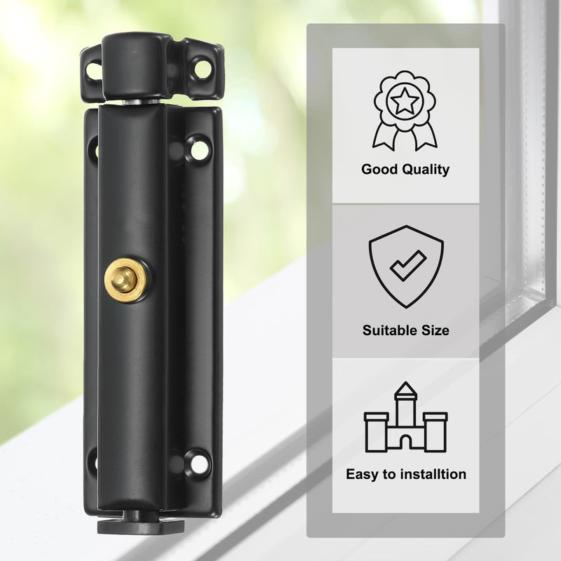 MECCANIXITY Spring Loaded Latch Pin 5.67 x 1.18 Inch Door Safety Slide Lock with Button Internal Door Bolt Latch Sliding Lock Barrel Bolt with Screws Furniture Cabinet Black, Pack of 2 5.67x1.18Inch