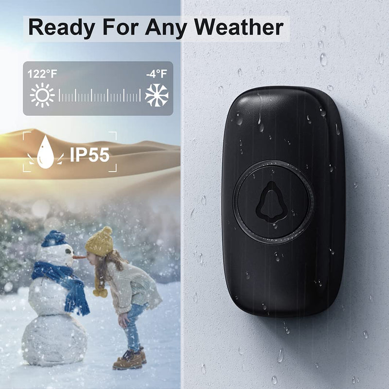 Wireless Doorbell, SECRUI Door bell Over 1000ft Coverage with 2 Plug-In Receivers, 1 Waterproof Push button, 52 Chimes, 110dB loud Sound Colorful LED Flash 2 Receivers 1 Push buttons Black