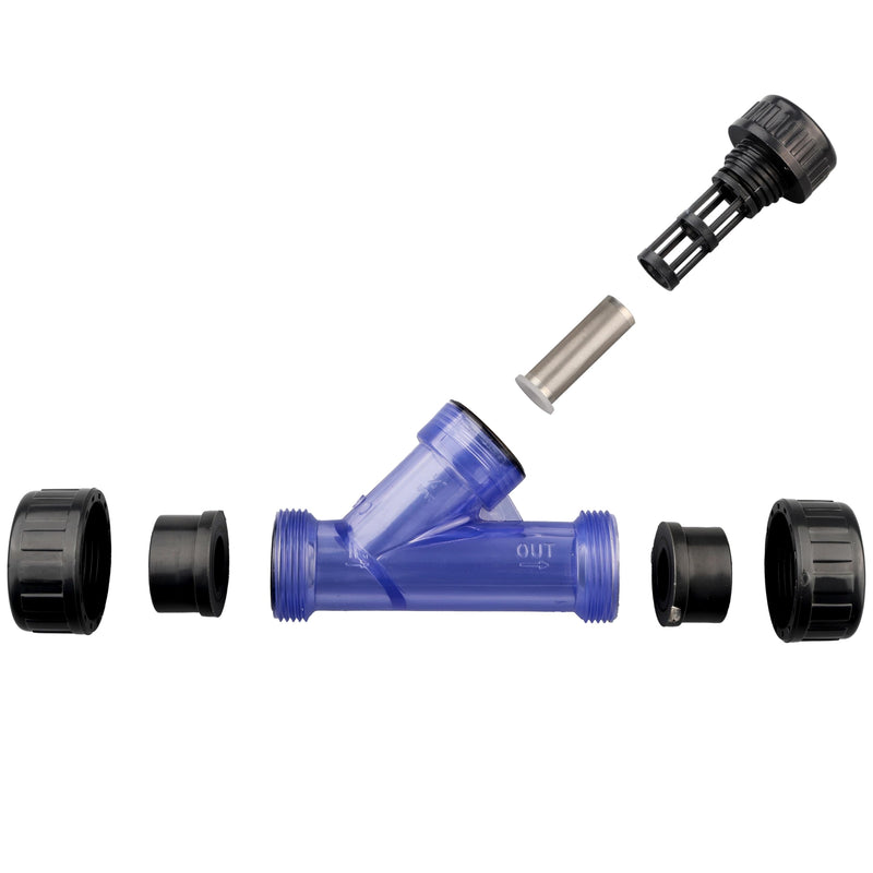 TOMEX 3/4'' Y-Strainer, Clear UPVC Sediment Y-Strainer, True Union Y-Strainer W/Stainless Steel 40 Mesh, NPT Female [NPT 3/4 Inch] 3/4"