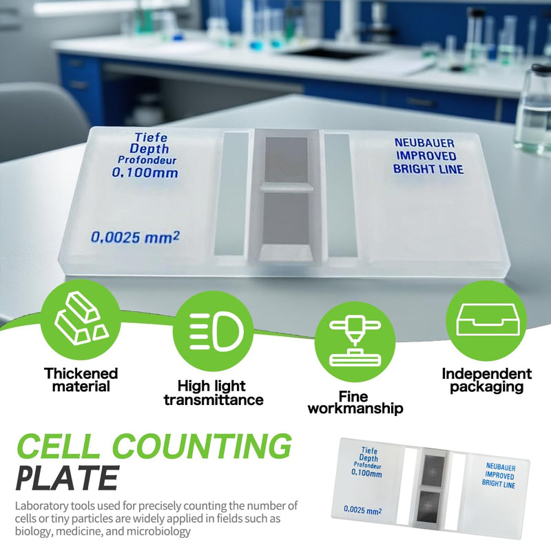 Improved Hemocytometer Cell Counting Chamber,Bright Line Neubauer Blood Counting Chamber with 2 pcs Coverslips for Laboratory Factory Medical