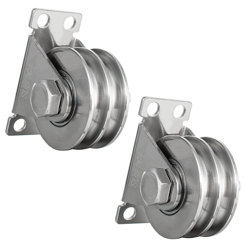 Double Groove Cable Fixed Pulley Block, Heavy Duty Stainless Steel, Bearing Inside, Good for Pulley Lifing System 2Pack 2