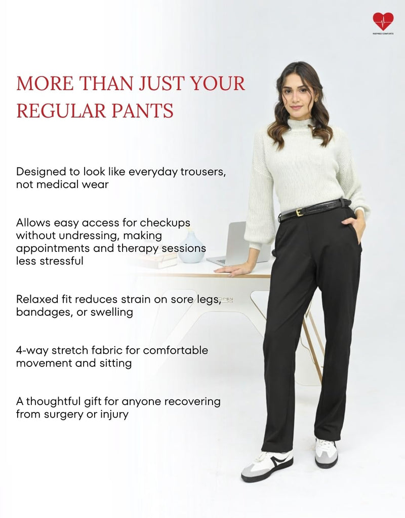 Inspired Comforts Unisex Tearaway Post Surgery Recovery Pants with Side Snaps & Pockets Black Medium