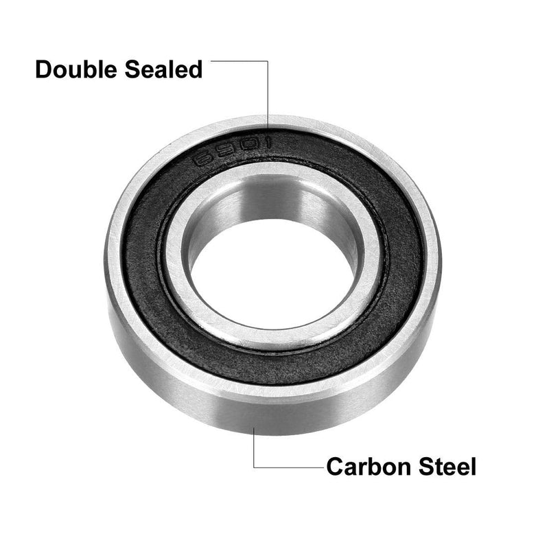 uxcell 6901-2RS Deep Groove Ball Bearing Double Sealed 1180901, 12mm x 24mm x 6mm Carbon Steel Bearings (Pack of 10) 12mmx24mmx6mm