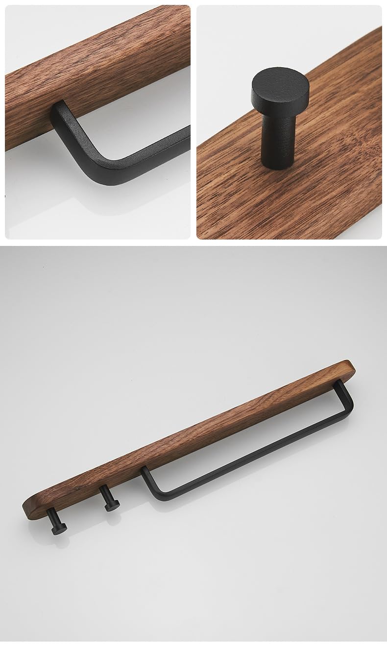Rustic Burnt Wood Bathroom Towel Bar with Metal Rod, Wall Mounted Bath Towel Rack Bathroom Hook Row Hook 58cm 22.83