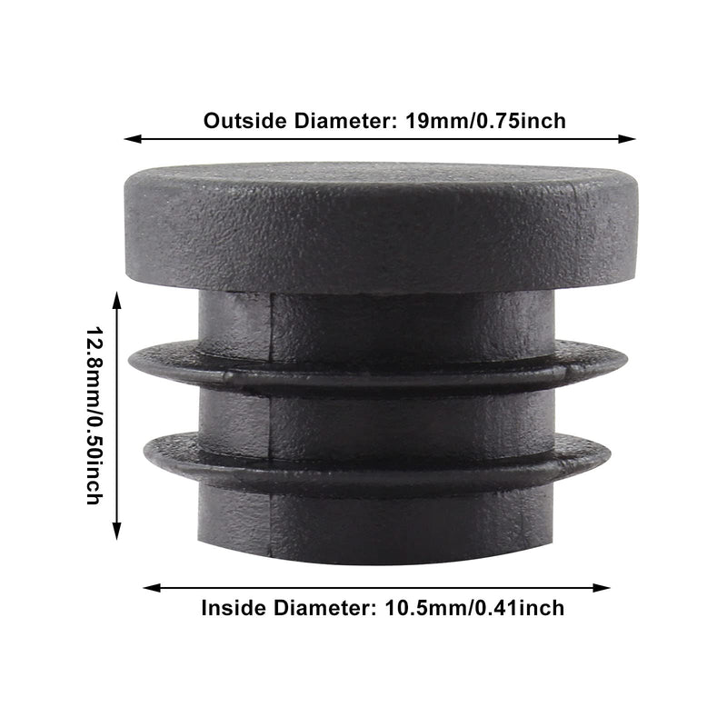 Piutouyar 12 Pack 3/4 Inch Round Plastic Plugs, Plastic Round End Caps, Black Round Tubing Plug, Pipe Tubing End Cap for Chair Table Stool Leg 3/4 Inch, 12 Pack