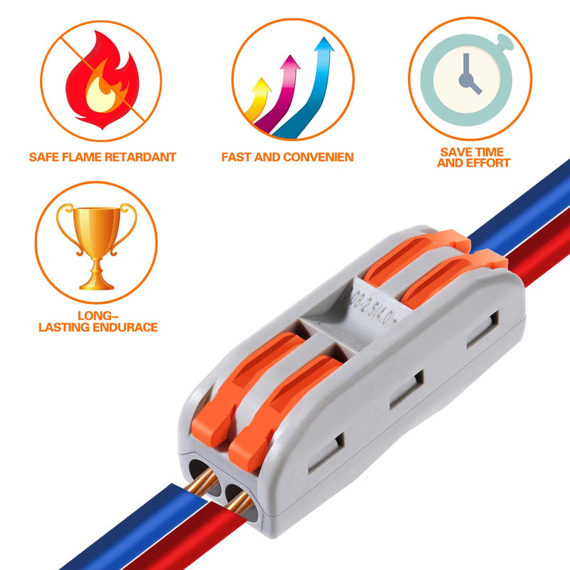 50pcs Conductor Compact Connectors Lever Wire Nut Electrical Connectors with Fixed Base for 2 Circuit Inline Splices 28-12 AWG 50 Pcs 2 series circuit