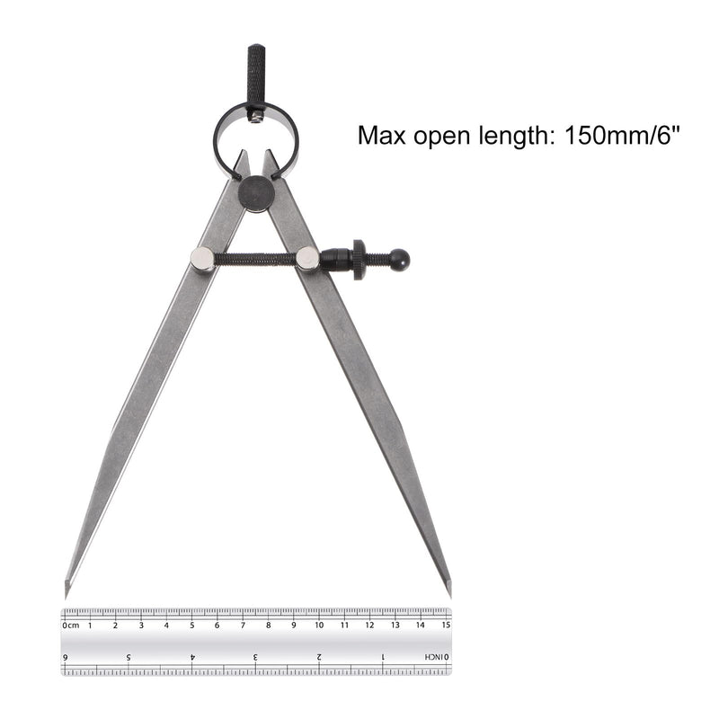 Spring Joint Caliper - [6 Inch] Carbon Steel Spring Divider Caliper with Solid Nut for Metalworking Drawing Use, Flat Leg 6 Inch