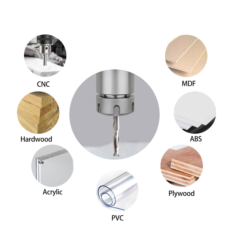CNC Router Bits 1/8" Shank CNC Bit End Mill 1/16" Cutting Dia Flat Nose Carbide Endmill Two Flute Spiral Upcut Milling Cutter Tool Set for Wood PVC MDF Hardwood (10) 10