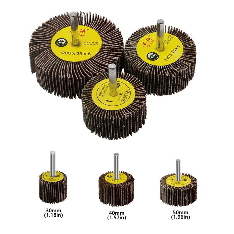 6 Pack Flap Wheel Sander Set with 1/4'' Shank 3 Size 80 Grits Abrasive Sanding Flap Wheels for Die Grinder Power Rotary Tool Flex Shaft Grinders Polishing Rust Weld Burr Removing Coat Paint