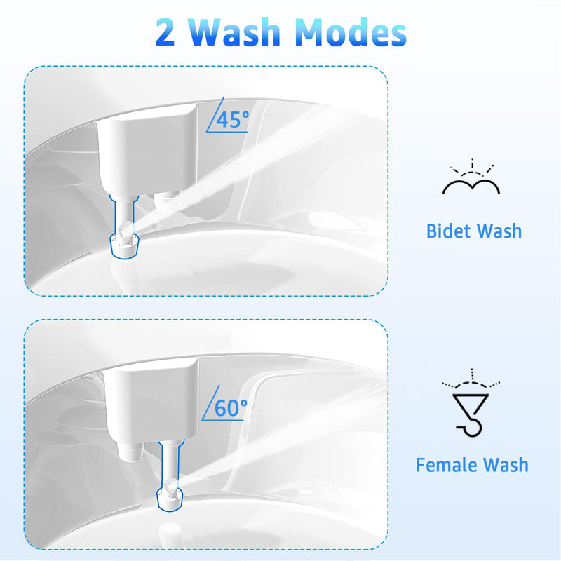 Bidet Attachment for Toilet, Non-Electric Fresh Cold Water, Toilet Bidet with Dual Nozzles Sprayer, Adjustable Water Pressure Control, 3 Modes Wash (Feminine/Bidet Wash + Self-Cleaning) Blue