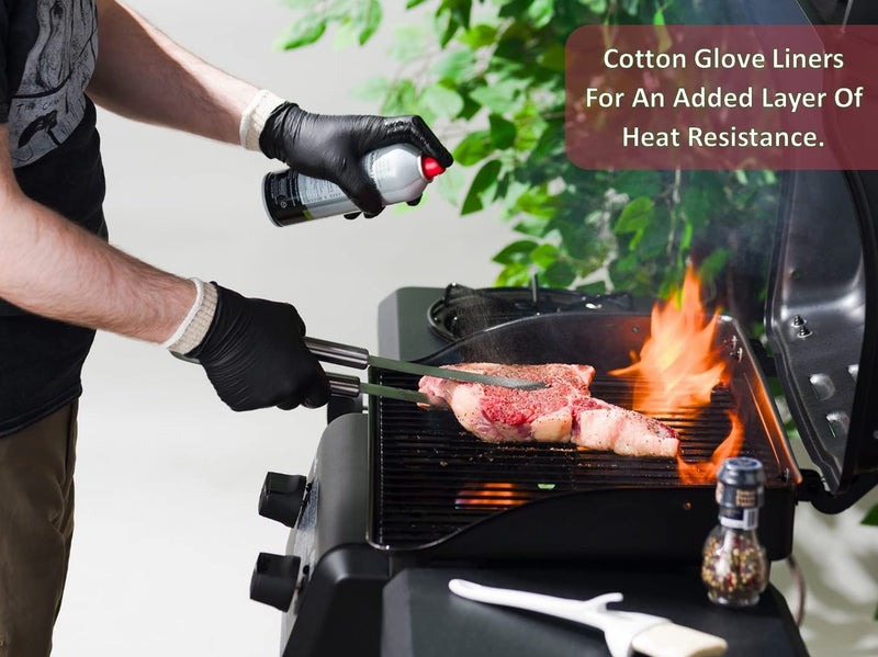 BBQ Gloves 4 Cotton Glove Liners and 100 Disposable Gloves Washable Cotton Liners Powder Latex Free Nitrile Gloves Large