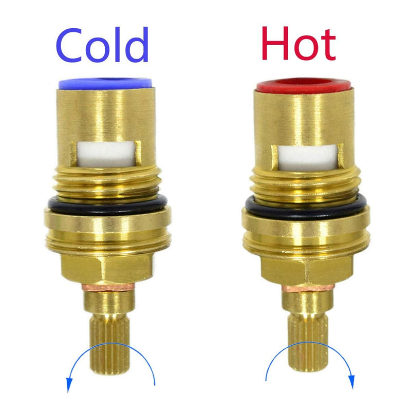 Huashan Replacement Brass Ceramic Disc Stem Cartridge Faucet Valve Quarter Turn 1/2" X 53mm x 12mm spline length 20 teeth(PAIR Hot & Cold) - NewNest Australia