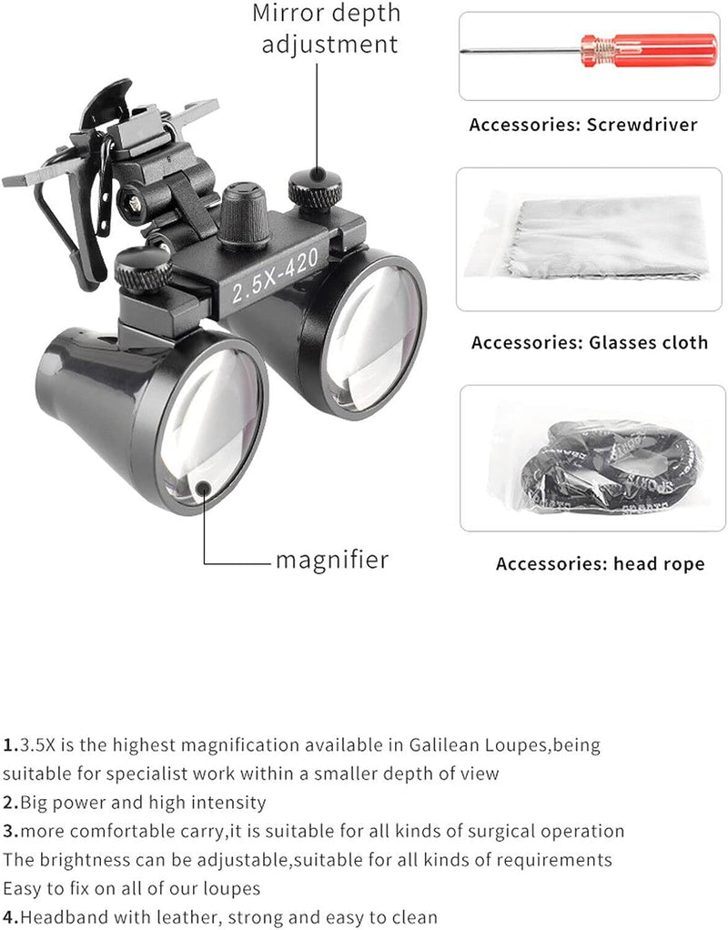 EustomA 2.5X/3.5X Binocular Loupes Glasses Magnifier Clip on Style DY-101 (2.5X)