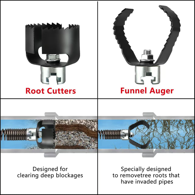 Drain Auger Attachment Set for 4"-8"Pipe Cleaning 1-3/16"(30MM) 3-Pack Spiral Cutter,Grease Cutter and Pin Key Compatible Drain cleaning Machine 1-1/4”,6/5” and 1-1/2”Cable