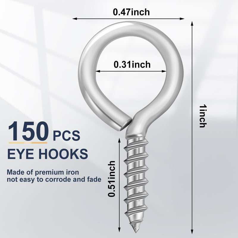 AUGSUN Eye Screws, 150PCS 1 Inch Screw Eyes Hooks Heavy Duty Screw Eyes Bolts Hooks Ring Screws for Wood Hanging Artwork 150