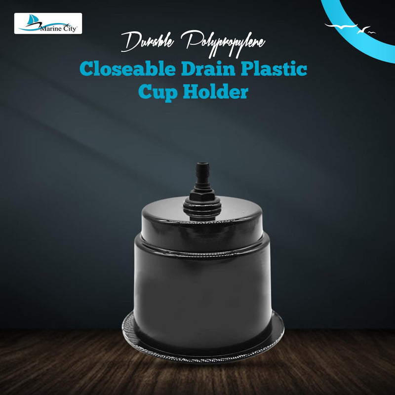 MARINE CITY Closeable Drain Plastic Cup Holder, Durable Polypropylene, Fits 30 oz Tumbler, Ideal for Boats, RVs, Yachts, Kayaks, Ships, Marines (Pack of 2) 2-Pack