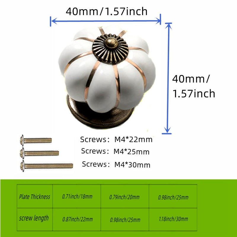 10 Pcs Vintage Ceramic Pumpkin Cabinet Knobs, Kitchen Cabinet Drawers Dresser Cupboard Pull Handles Door Pulls with 3 Kinds of Screws(White)