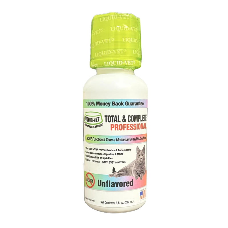 LIQUID-VET Premium 10-in-1 Cat Wellness Multi-Supplement: Glucosamine, Cranberry Extract, Prebiotics, for Cats – Ultimate Feline Joint, Urinary, Skin, Immune, Digestive Formula Specifically for Cats Unflavored 8 Fluid ounce