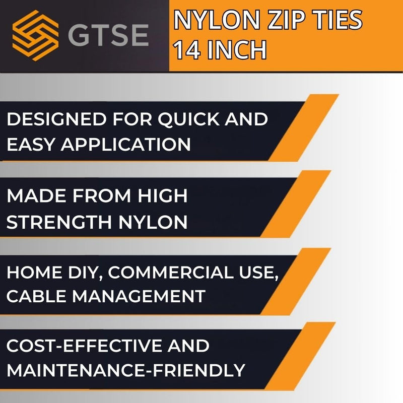 GTSE 14 Inch White/Clear Zip Ties, 100 Pack, 50lb Strength, UV Resistant Long Nylon Cable Ties, Self-Locking 14" Tie Wraps 14" (50lb)
