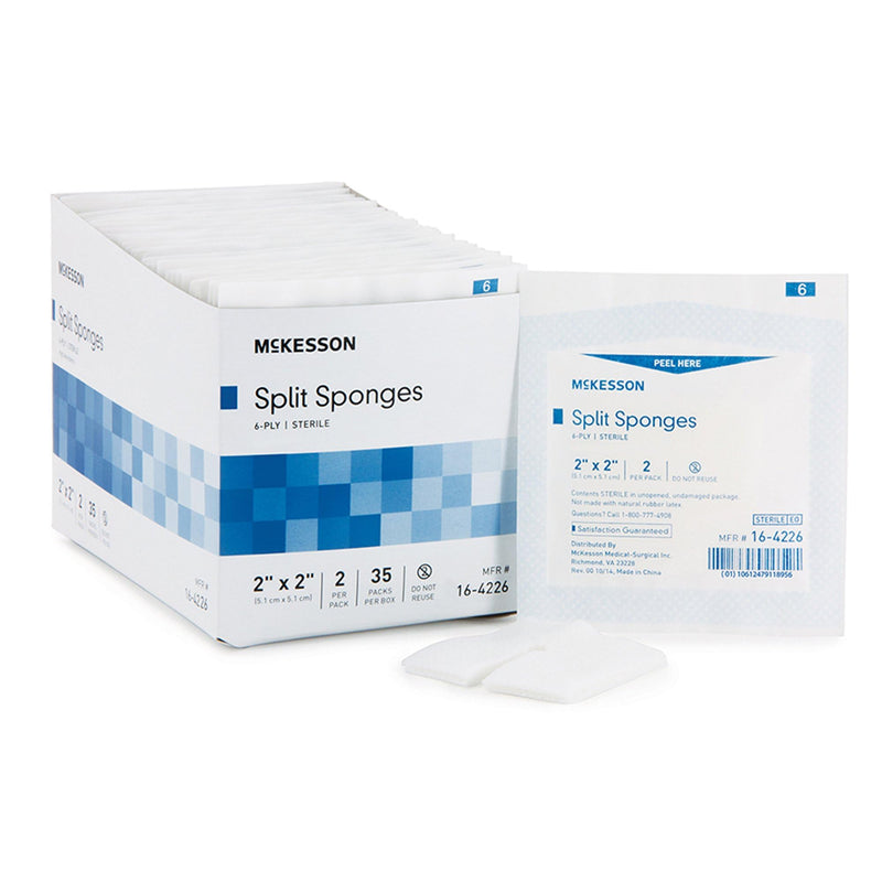 McKesson Split Sponges, Sterile, 100% Cotton, I.V. Drain Split Dressing, 2 in x 2 in, 2 per Pack, 35 Packs, 70 Total - NewNest Australia