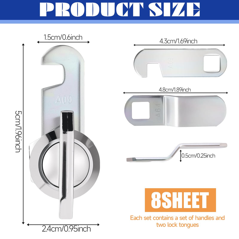 Thumb Operated Offset Cam Locks, 3/8", 5/8", 7/8" Keyless Cabinet Locks for RV Storage Doors, Camper Compartments, Mailbox Drawers, Zinc Alloy Rustproof Latch with Straight & Bent Locking Arms, 8-Set