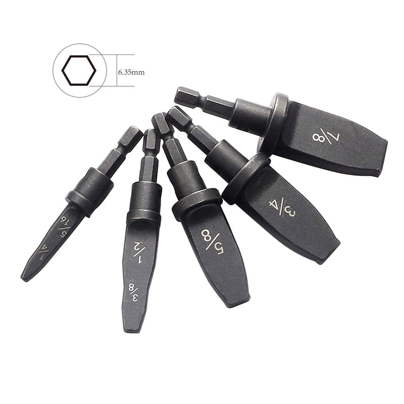5pcs Swaging Tool Drill Bit Set, Imperial Pipe Expander Air Conditioning Copper Pipe Expander - 1/4"+5/16", 3/8"+1/2", 5/8", 3/4", 7/8" Flaring Spin Set (Black)