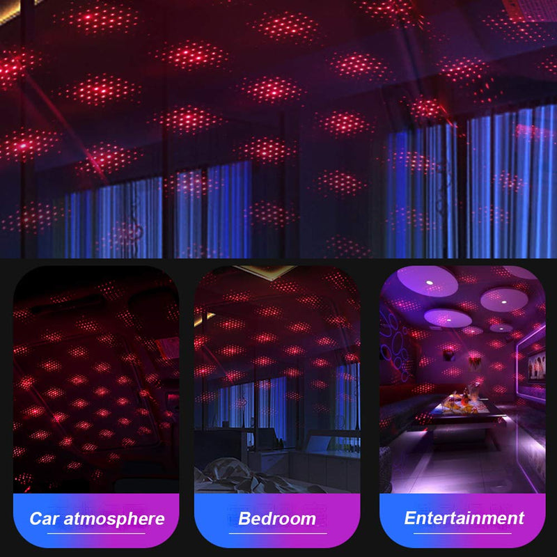 USB Star Projector Night Light, Adjustable Romantic red Interior Car Lights, Bending Freely Portable Auto Roof Lights Decoration for Ceiling, Bedroom, Party Red Light 1PC
