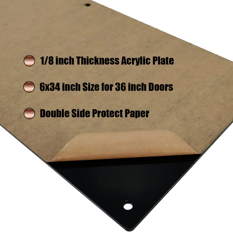 Door Kick Plate 34 inches Acrylic Decorative Plates Protector for 36 inches Front Doors, 1/10 inch Thickness 8"x 34" Black