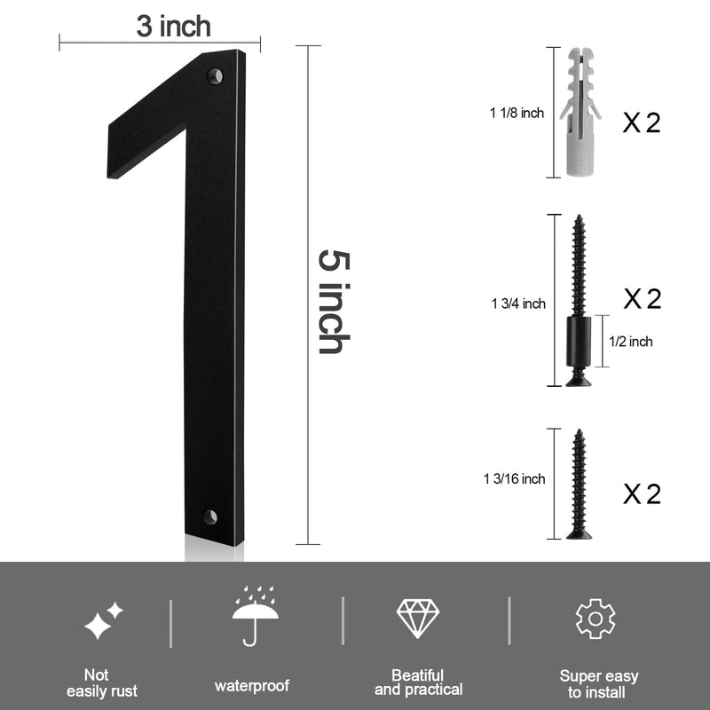 5 Inch House Number 1 Black Modern House Number,Acrylic Outside Address Numbers for Door Mailbox Street Easy Flush or Floating Mount for Exterior Address Display, Garage Gates,and Farmhouses(Number 1) 5 Inch No 1