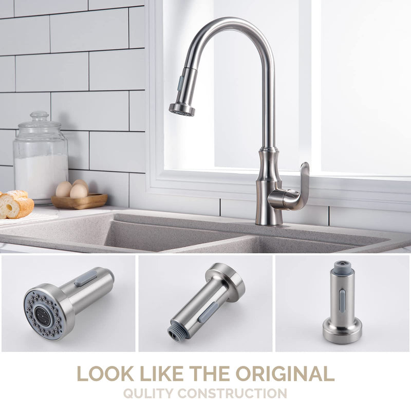 Angle Simple Kitchen Sink Sprayer Replacement, Faucet Head Attachment, Stream and Spray Mode, Brushed Nickel