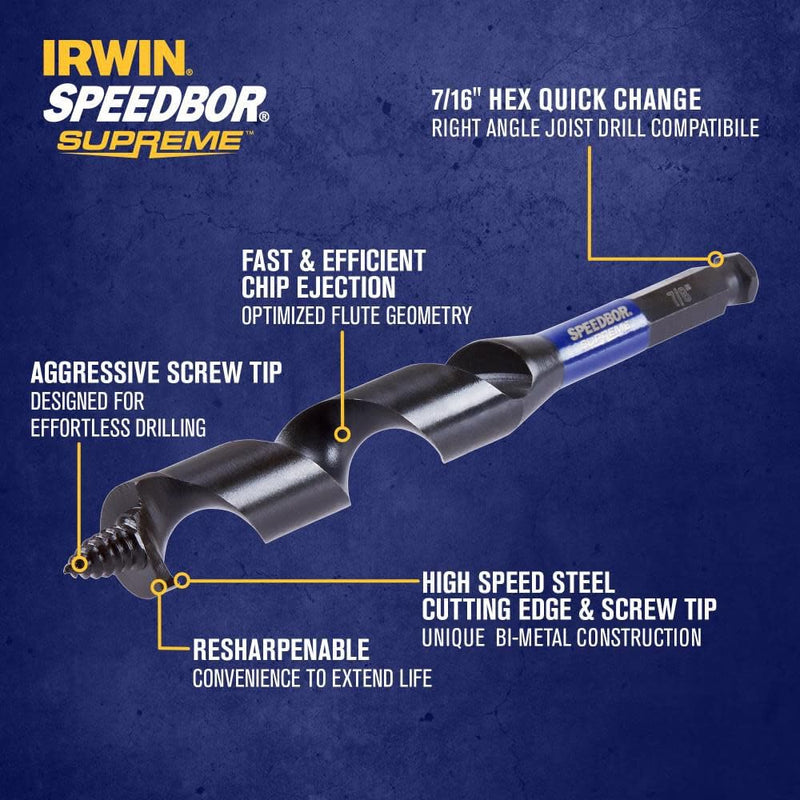 Irwin Tools IWAX3018 Auger Bit 7/8In X 7.5In Speedbor Supreme 7/8-In X 7.5-In