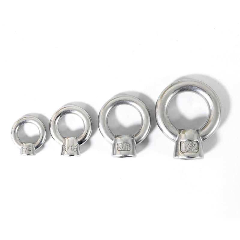 4 Packs 316 Stainless Steel Lifting Eye Nut 3/8" UNC Marine Grade, Female Thread Fastener Ring Shaped Eye Nut 3/8" 4