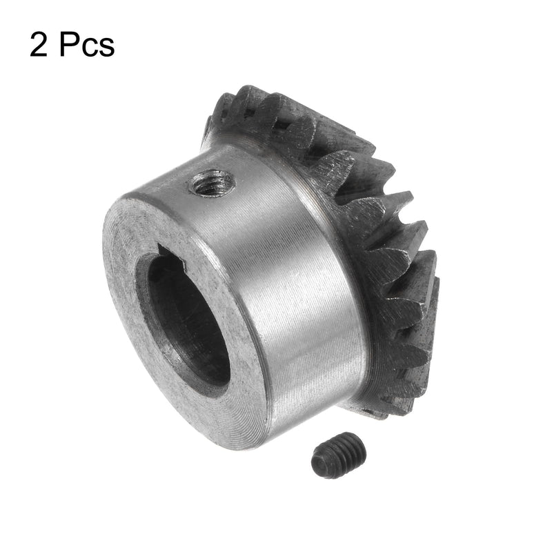 HARFINGTON 2pcs Bevel Gear 2M 20 Teeth 16mm Shaft Hole 1:1 Tapered Bevel Pinion Gear 45# Steel 2 Module 90 Degree Steering Gear, for Hardware Mechanical Rotation, with 5mm Keyway