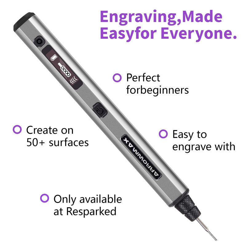 AM ARROWMAX Mini Engraving Pen: Ultimate Cordless Portable Tool for Artists & DIYers - Engrave 50+ Surfaces - Beginner Friendly - Engraving Pen for Bead, Metal, Wood, Glass and Plastic Grey-simple