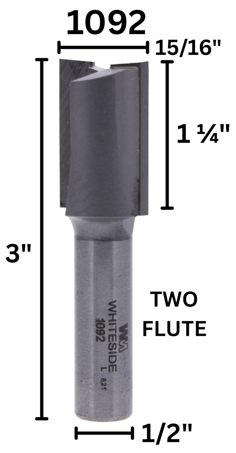 Whiteside Router Bits 1092 Straight Bit with 15/16-Inch Cutting Diameter and 1-1/4-Inch Cutting Length