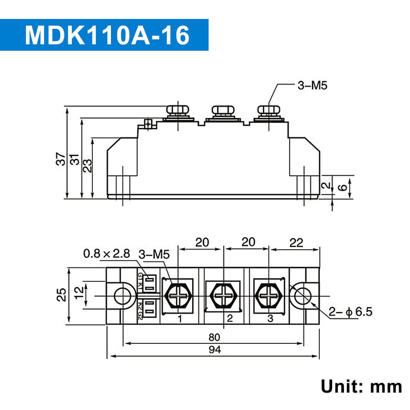 Solar Diodes blocking Diode MDK 110A (100A)-16 for DC;One Way Inline;Commonly Used in photovoltaics confluence, Solar Energy, Generally Used with Solar Cells and Solar Panels(MDK 110A-16)