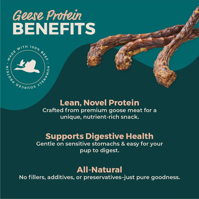 Natural Goose (Geese) Necks for Dogs, Premium Protein-Rich Dog Chews, All Natural Dental Treats, Single Ingredient, Alternative to Chicken, Duck & Turkey, 12 Pack